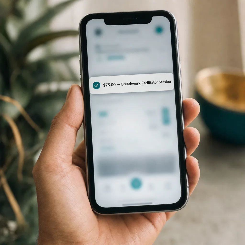 Your first paid session: payment received on the reader's phone